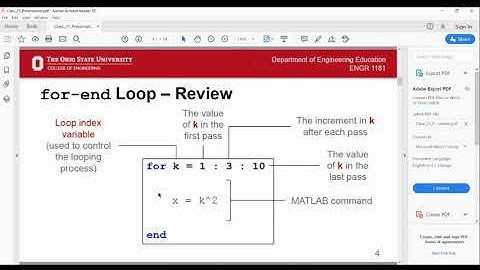 for end Loop in MATLAB
