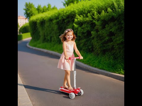 Детский самокат для мальчика девочки складной трехколесный кикборд для малышей свет звук регулируемый руль, видео 1