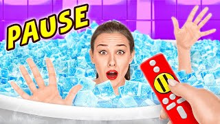 EXTREME PAUSE CHALLENGE FOR 24 HOURS | Little Sister Controls Me! Funny Situations By 123GO! SCHOOL