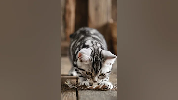 Watch the video about Hunter Mode On 🐾 American Shorthair Silver Tabby vs Feather Toy 🎯 #funnycat #cutecats #kitten