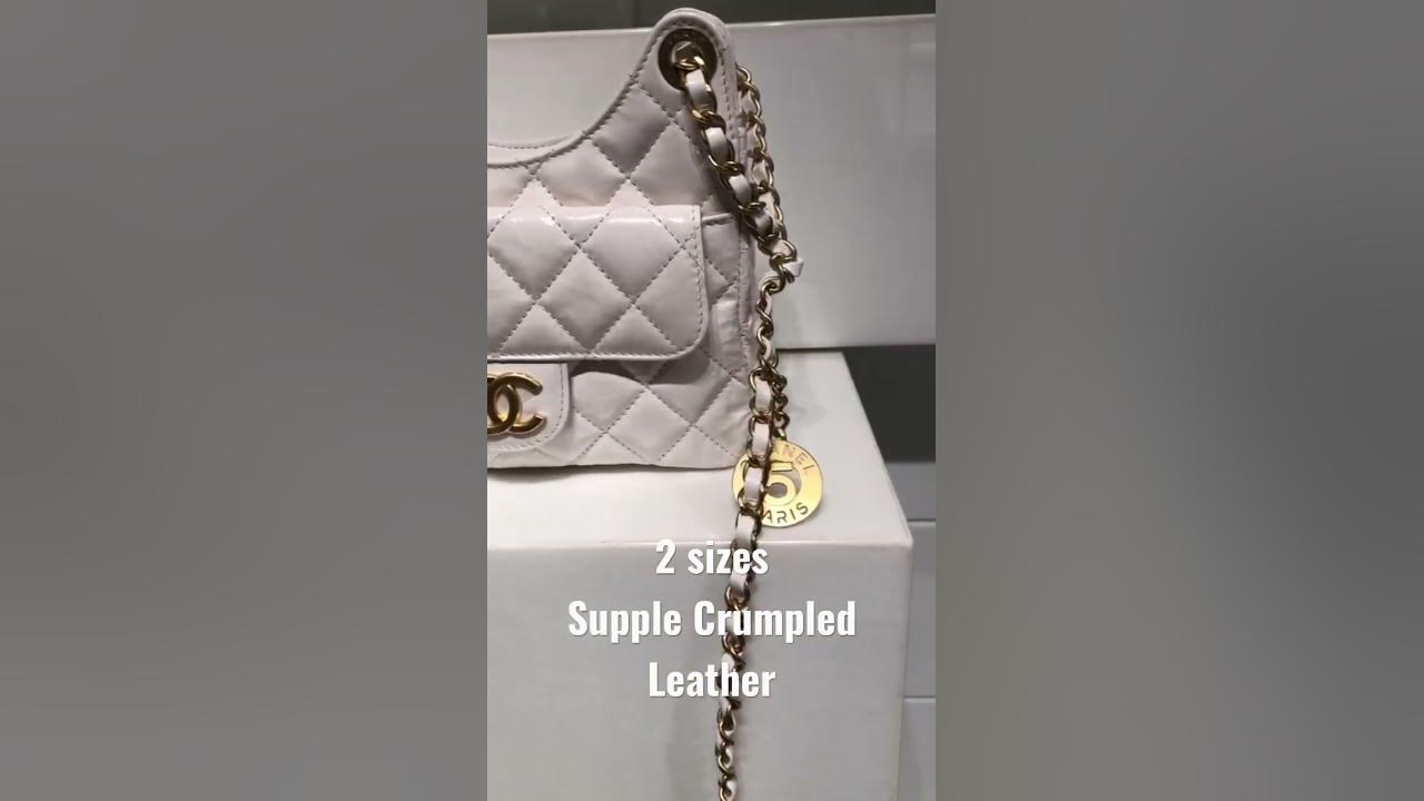 Chanel White Hobo Bag Small & Mini in Crumpled Leather w/ Medium