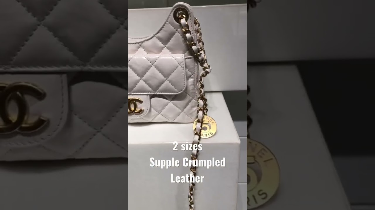 Chanel White Hobo Bag Small & Mini in Crumpled Leather w/ Medium Gloss  Finish #chanelcruise #chanel 