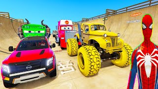 Spiderman Cars Monster Trucks City Ramp Challenge ! Superhero Hulk Goku Fire Truck Epic Race - Gta V