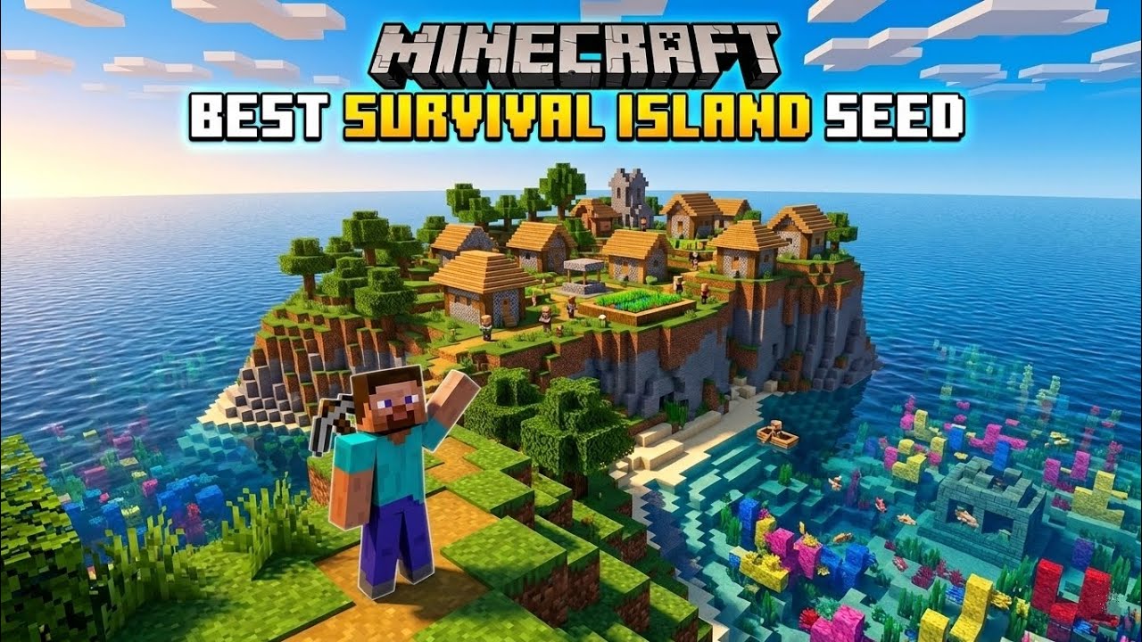PERFECT Minecraft Survival Island Seed spawn with Village & Ancient ...