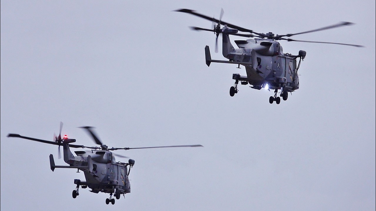 Royal Navy AW159 Wildcats x4 | Flypasts at Stord airport, March