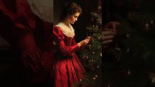 Feel the holiday spirit with Woman in Red Dress Christmas Tree Printable Digital Wall Art Decor