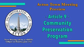 June 2021 Town Meeting Preview - Article 9