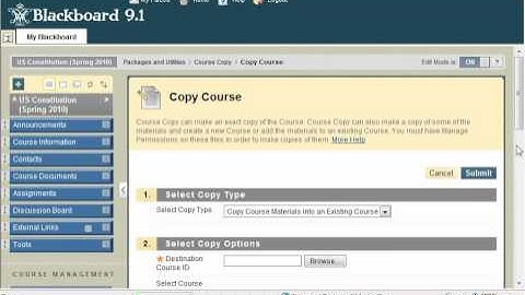 Blackboard 9: Copy Course into Existing Site