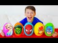 슈퍼 히어로 키즈 으로 노는 척 Superheroes Toy Eggs Hulk Elsa and more 더보기 어린이를위한 교육용 비디오 | Kids Stories