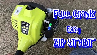 Ryobi 2 Cycle Full Crank Trimmer - First Start, Trimming Demo & Review