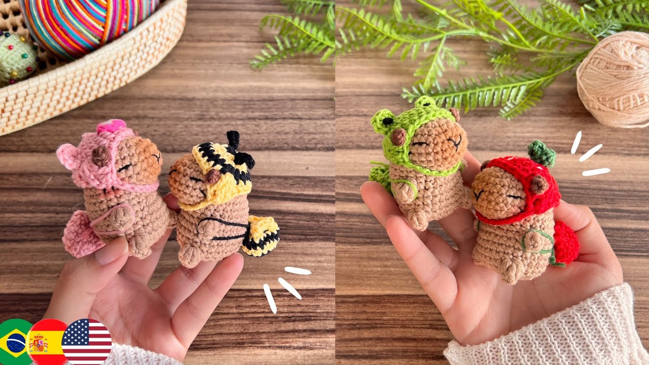 Capibaras en crochet | Disfraces/Gorritos de Animales y Frutas🐷🐝🐸🍓