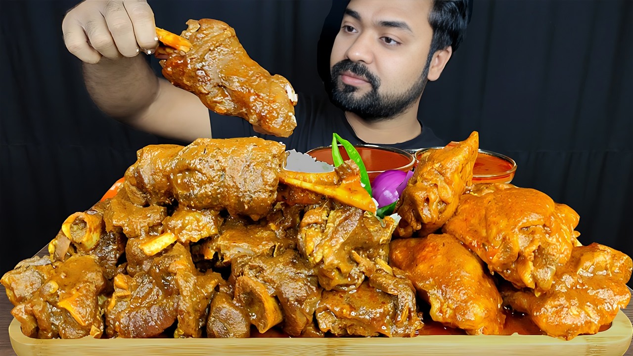 HUGE  SPICY MUTTON CURRY, CHICKEN CURRY, MUTTON LEG PIECE, RICE ASMR MUKBANG EATING SHOW| BIG BITES