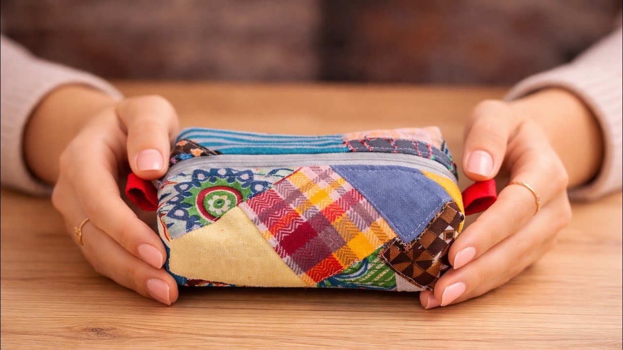 How to Sew a Stunning Patchwork Zipper Pouch | Sewing Art from Fabric Scraps