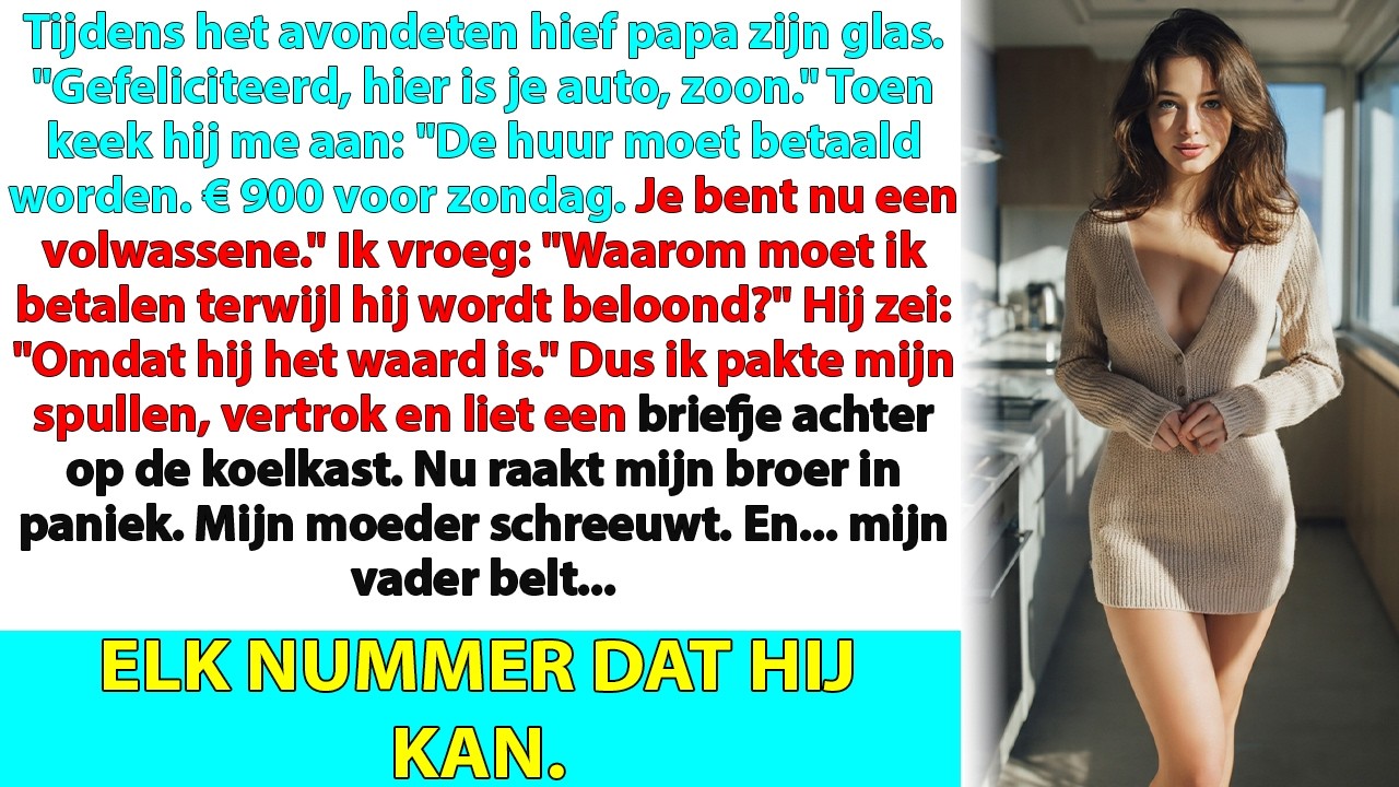 Mijn vader gaf me een rekening van €900 op het verjaardagsfeest van mijn broer. “Volwassenen betalen voor zichzelf,” zei hij. Een week later kocht hij een auto voor mijn broer die meer waard was...