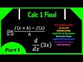 Calculus 1 Final Review (Part 1) || Limits, Related Rates, Limit Definition of Derivative, Implicit