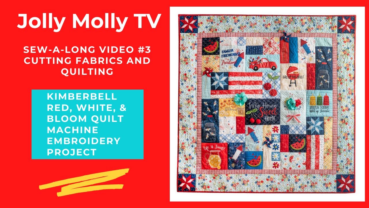 Sew-A-Long Kimberbell Red, White & Bloom Quilt Video #3 Machine Embroidery  Project - YouTube
