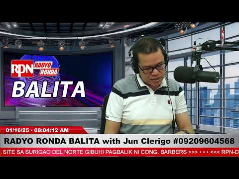 1:51:21 1:51:21 Now playing, RADYO RONDA BALITA with Jun Clerigo | 09209604568 @ DXKS Surigao January 16, 2025
