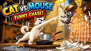 Cat vs Mouse Funny Chase 🐱🐭 | Hilarious Cartoon Fight in Kitchen | Kids Funny Video