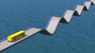 Impossible Wave Bridge Crossing Cars Vs Deep Water - BeamNG.Drive