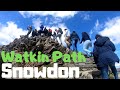 Snowdon summit via Watkin Path. Very steep quickest route. Snowdonia national park. Highest in Wales