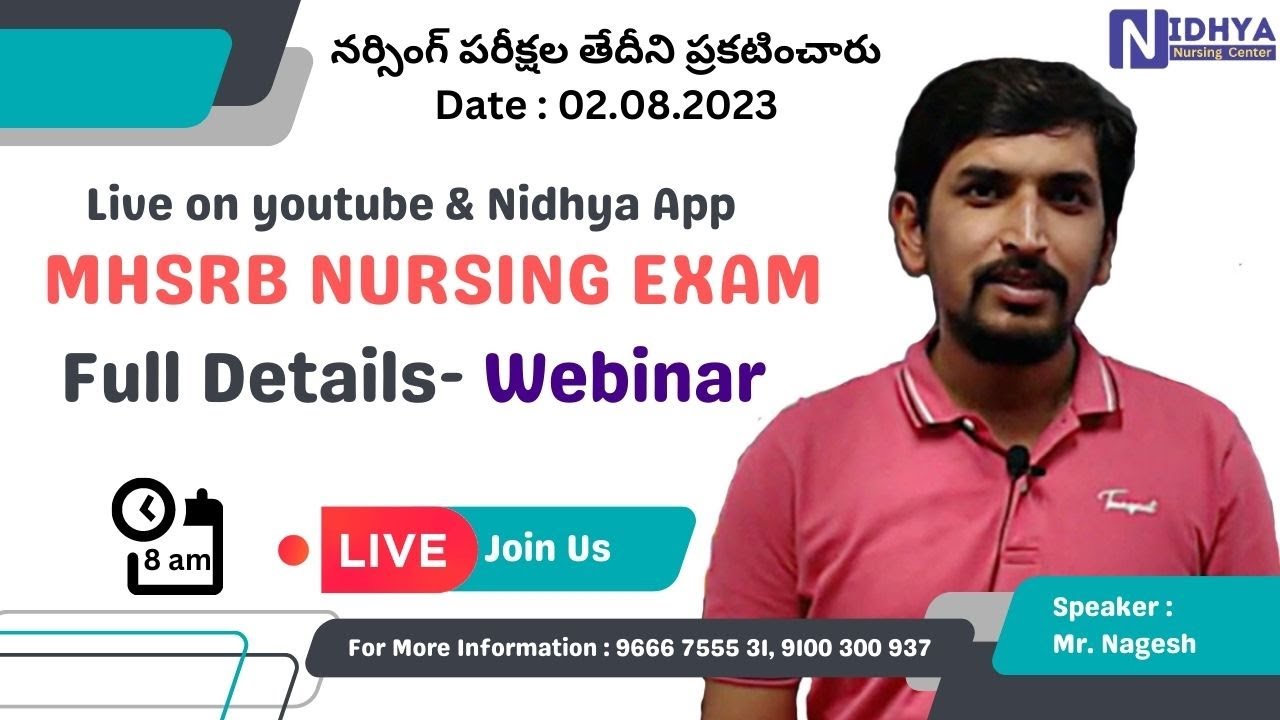 Telangana MHSRB నర్సింగ్ పరీక్షల Full Details- Webinar by Mr. Nagesh ...