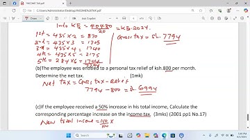 Income tax. k.c.s.e 2001 pp1 No. 17. Mathematics form 3