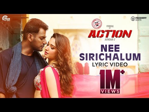 Action - Nee Sirichalum Lyric Video | Vishal, Tamannaah I Hiphop Tamizha I Sadhana Sargam | Sundar C