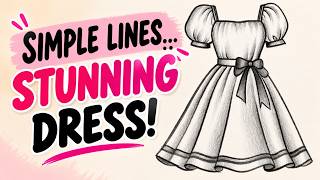 Simple Lines, Stunning Dress !  Easy Dress Drawing for Beginners | Easy Sketch for Beginners