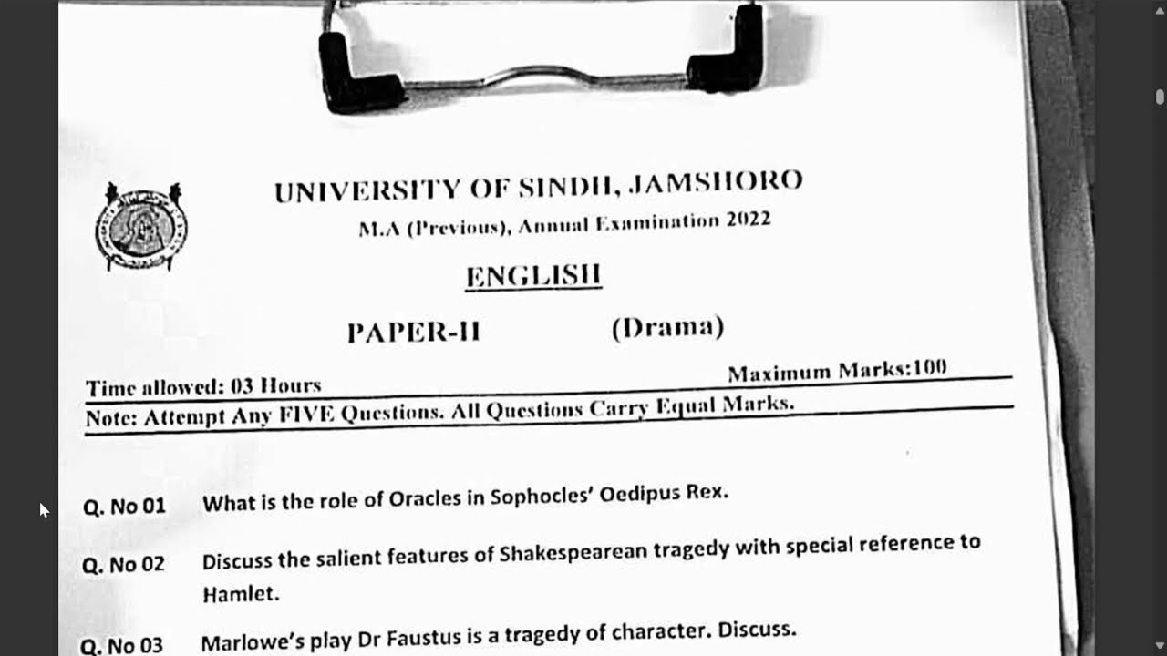 MA English paper 2 (Drama)  || MA past paper 2022 || Sindh University Jamshoro