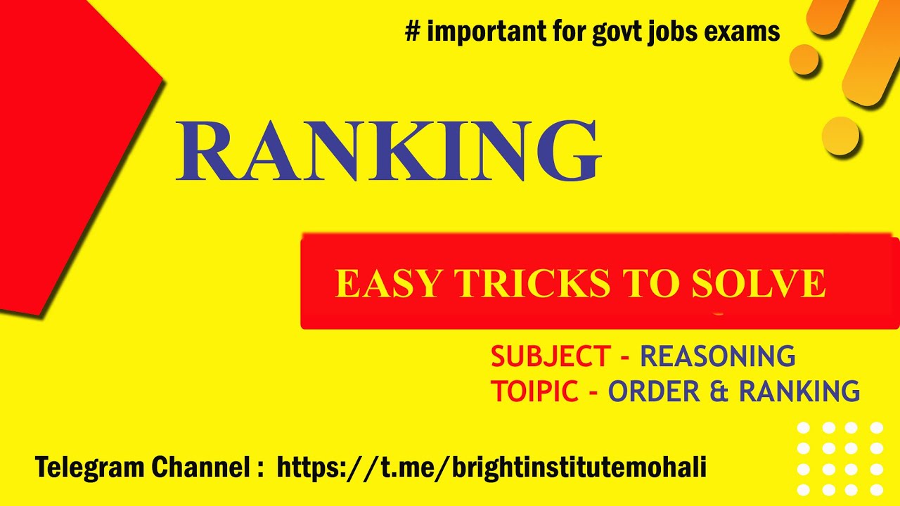 Ranking ; Order and Ranking (Important for Banking Exam, SSC Exams ...