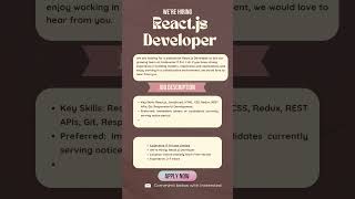 Hiring React Developer 2026 | Codeverse IT Pvt Ltd | WFH + Indore Opportunity#shorts #itjobs #job