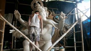 Large Ganpati made at Krunal Patil's workshop in Chinchpokhli