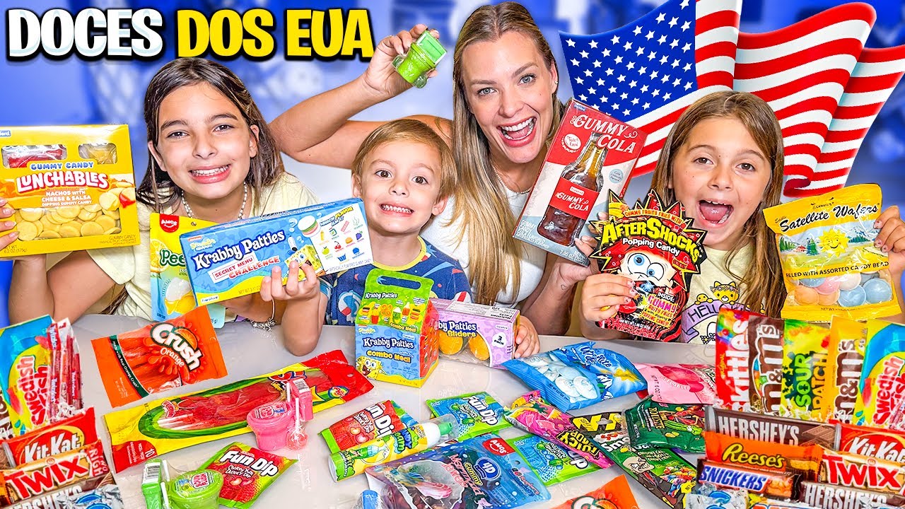 PROVANDO TODOS OS DOCES QUE COMPRAMOS NOS ESTADOS UNIDOS *Pirulito de privada 🚽🤢