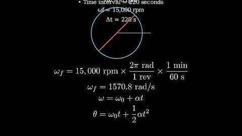 A centrifuge accelerates uniformly from rest to 15.000 rpm in 220s.