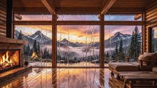 Rainy Mountain Sunset | Cozy Cabin Rain & Thunder Sounds 🏔️