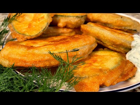 Вкусные Кабачки и цукини. Съедаются моментально с этим соусом. Кабачки в кляре на сковороде рецепт.