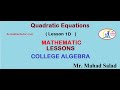 Lesson 1D Quadratic Equations