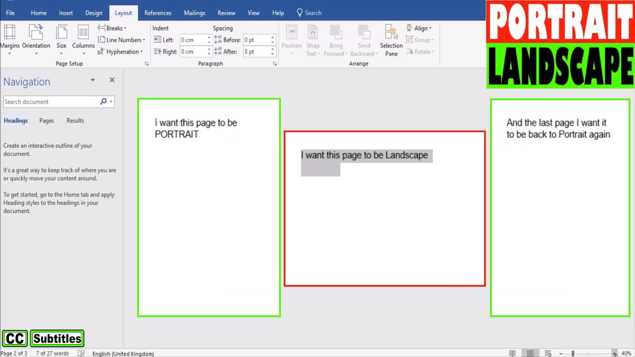 Word Portrait And Landscape In Same Document Easily Youtube