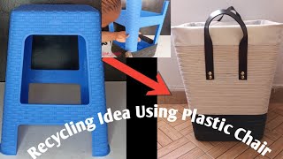 See How She Transformed A Plastic Chair To A Laundry Basket Using Ropes// Recycling DIY Idea