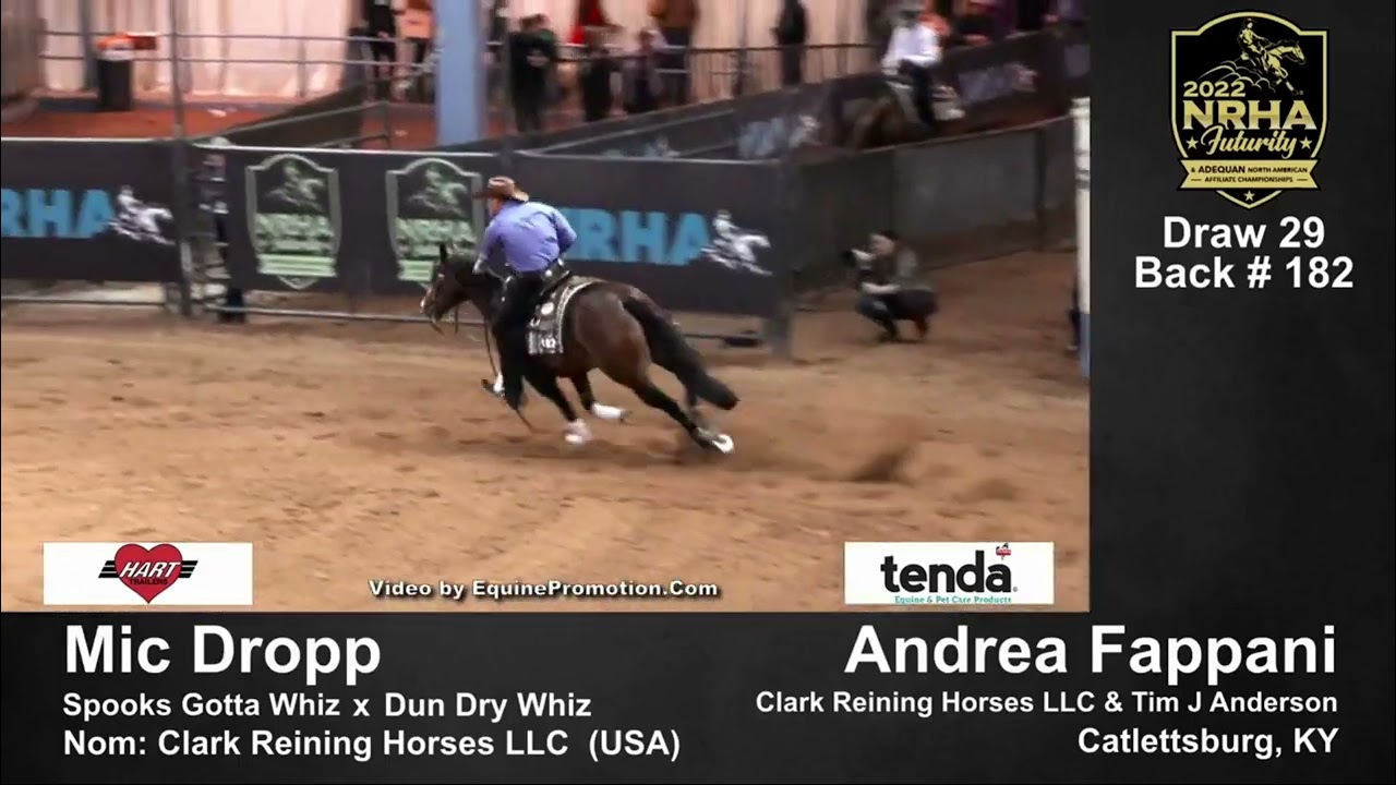 NRHA 2022 Reining Futurity in Oklahoma 🐴 Mic Dropp 🇺🇸 Andrea Fappani  … 225  (5th Open Lev.4)