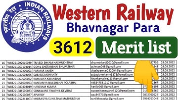 Western Railway Mumbai Apprentice Merit List 2022 | wr mumbai apprentice merit list 2022 |  WR 2022
