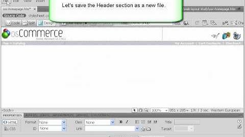 Study osCommerce header with Dreamweaver