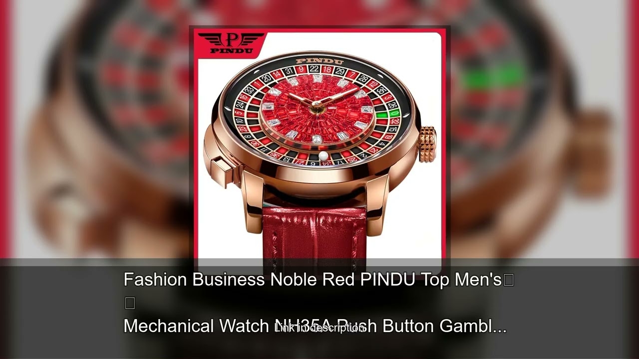 Fashion Business Noble Red PINDU Top Men's Mechanical Watch NH35A Push Button Gambling Table Ro