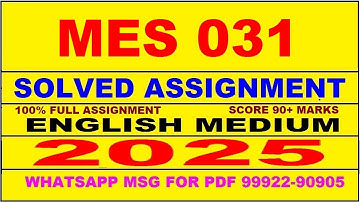 mes 31 solved assignment 2025 | mes 31 solved assignment in english 2025 | mes 31 2024-25