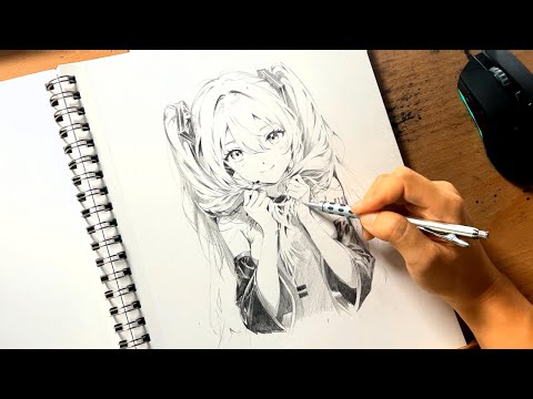 How to Draw Hatsune Miku | Full Drawing Process w/ Relax Music | No Talk No Edit | 2x speed