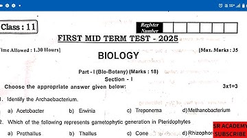 11th biology 1st midterm 2025 test original question paper cpt dt English medium