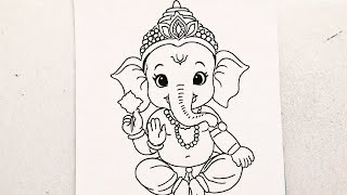 Cute Baby Ganesha Drawing Step by Step | Easy Ganpati Drawing for Beginners