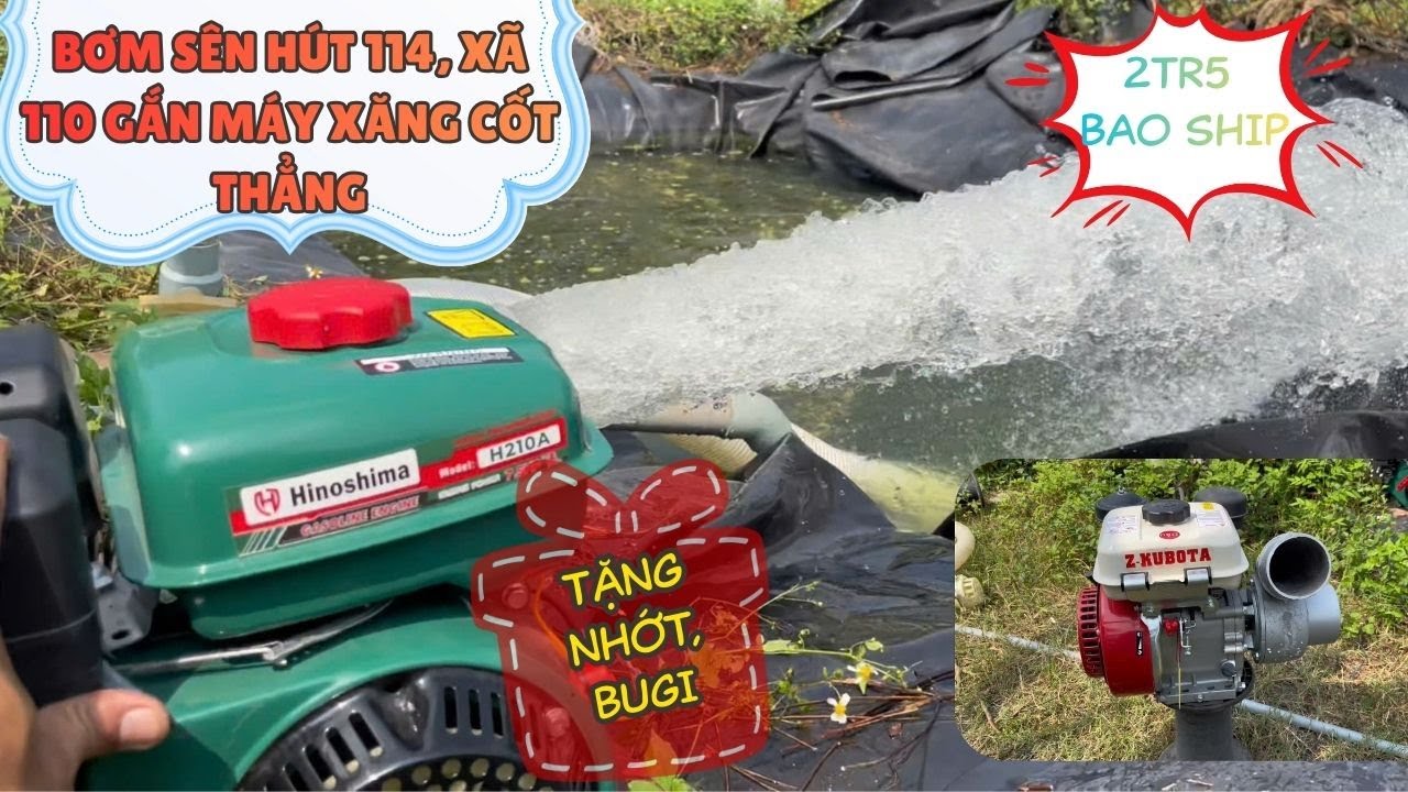 BỘ BƠM NƯỚC MÁY XĂNG CỐT THẲNG 7.5HP, BƠM SÊN HÚT 114, XÃ 110. HOTLINE:0989129347