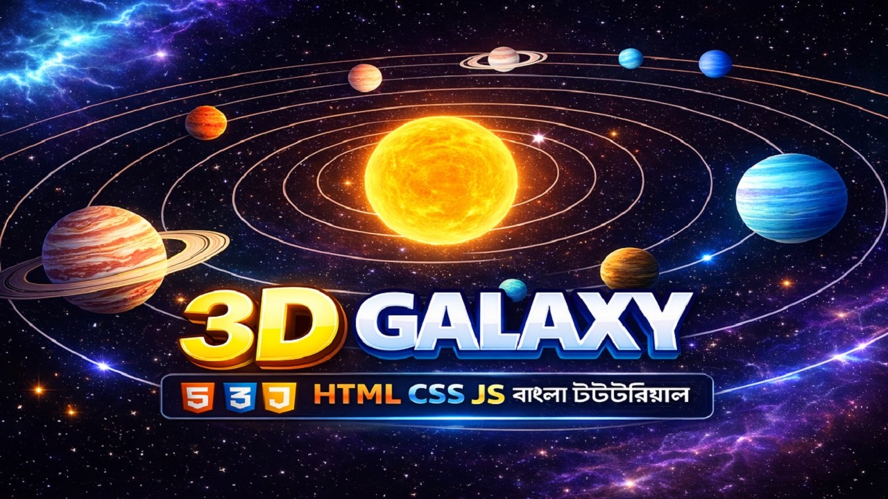 Create 3D Galaxy Solar System using HTML CSS JS | Bangla Tutorial - YouTube