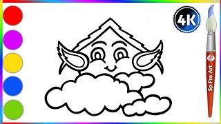 Flying House drawing for beginners || How to draw flying house and coloring for kids & Toddlers